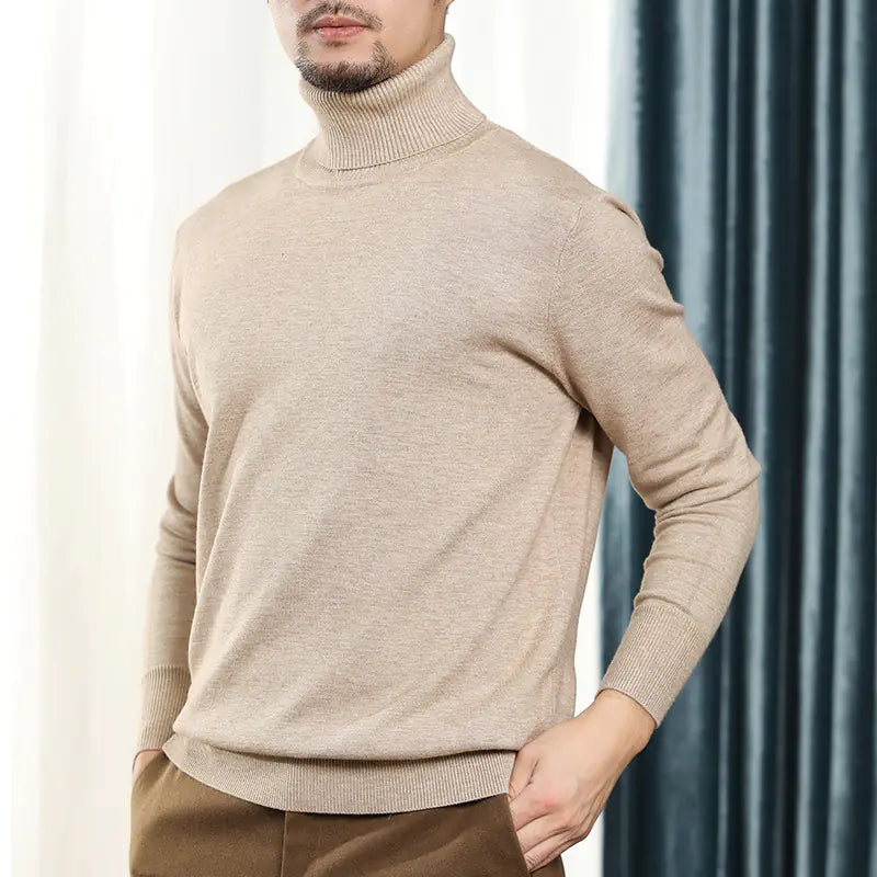 Men's Thick Turtleneck Sweater - Loose Knit Long Sleeve