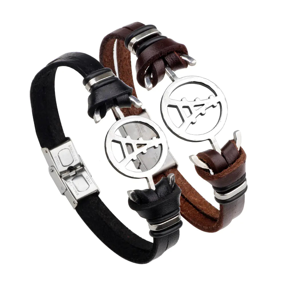 Stainless Steel Bracelet with Magnetic Leather Clasp