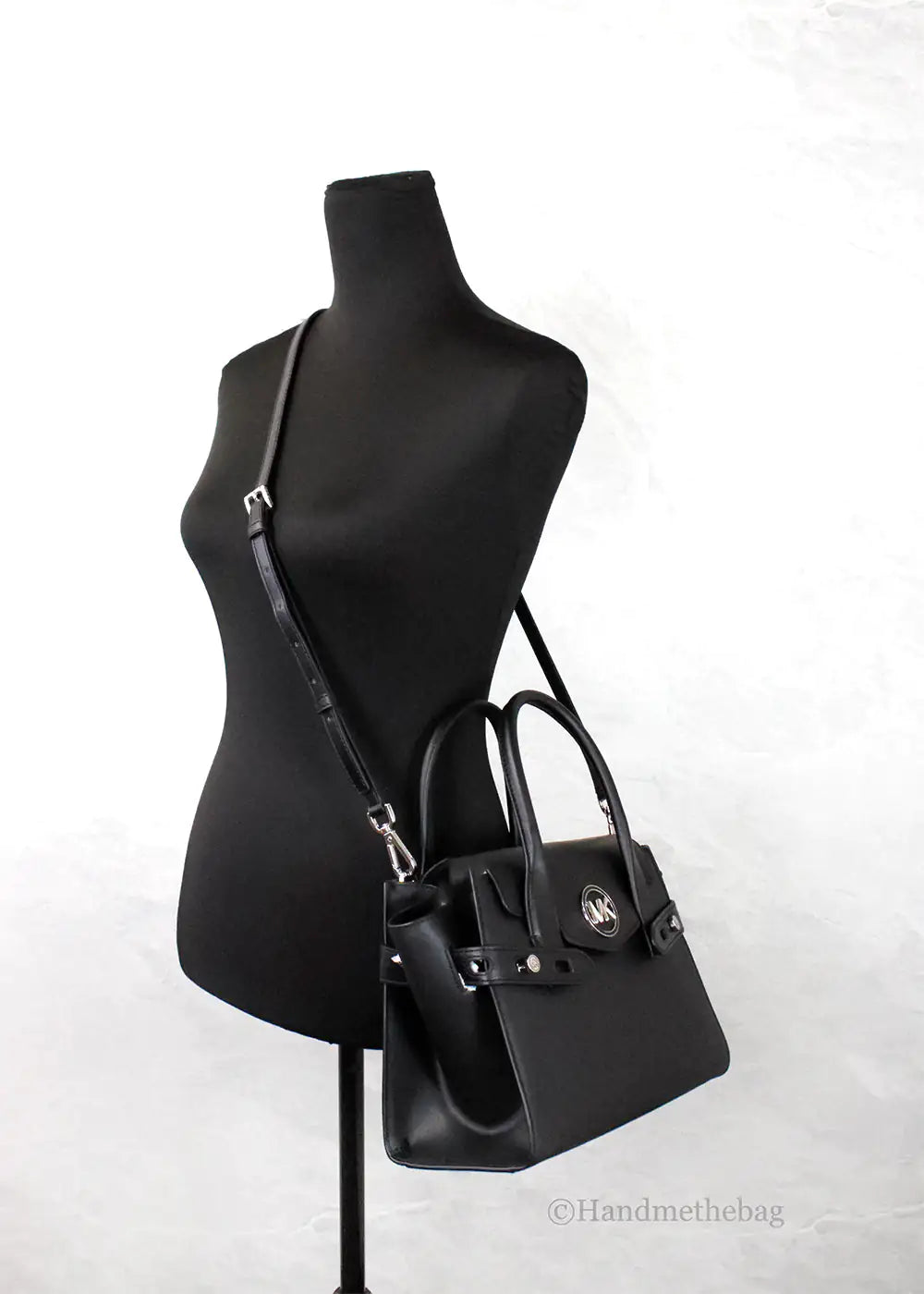 Michael Kors Carmen Medium Black Silver Leather Satchel