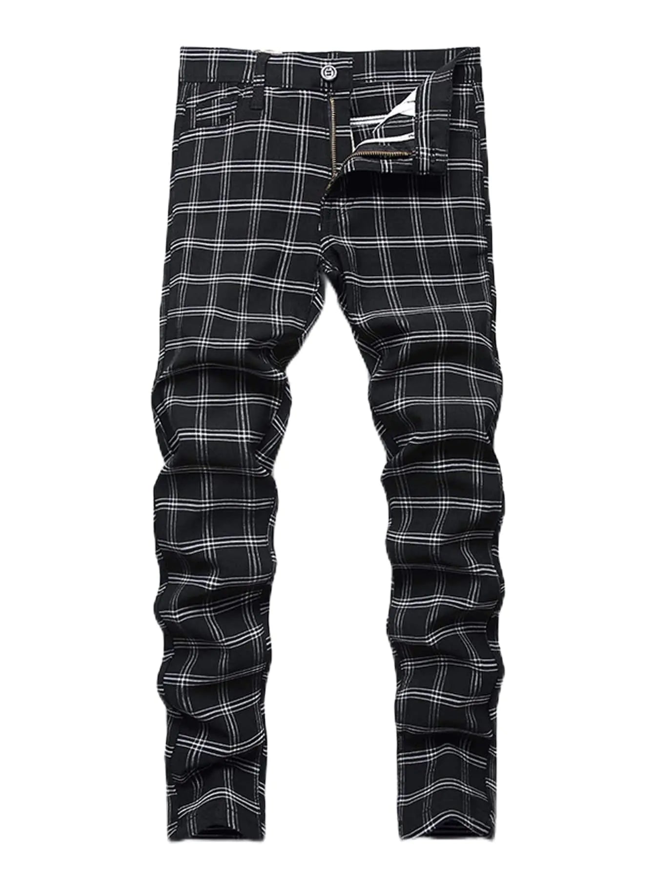 MLANM Mens Slim Fit Stretch Jeans Ripped Skinny Denim Jeans Fashion Straight Leg Comfort Denim Pants Plaid Black 819-2-32