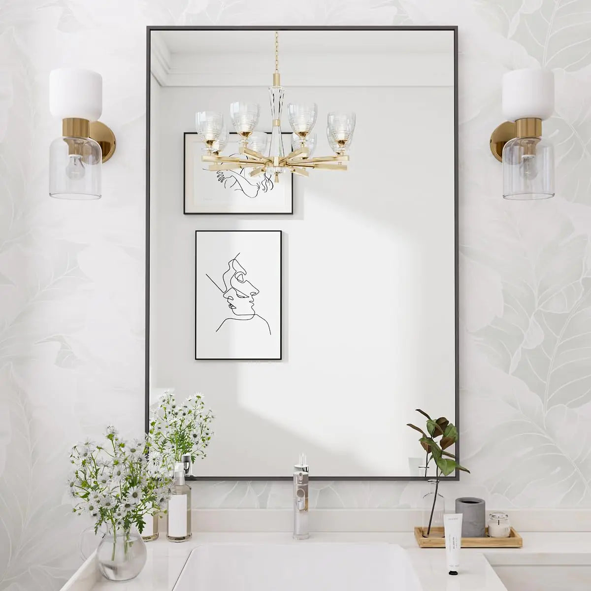 Fabuday Gold Bathroom Mirror for Over Sink Wall - 24x36 Rectangle Mirror with Golden Metal Frame Large Rounded Rectangular Vanity Mirrors for Bedroom Living Room Entryway Horizontally/Vertically