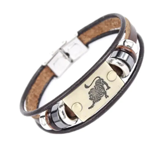 Zodiac Leather Bracelet with Stainless Steel Clasp