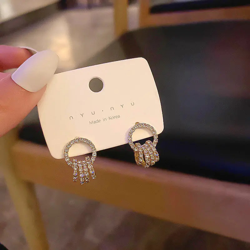 Silver Needle French Baroque Pearl Flower Tassel Earrings