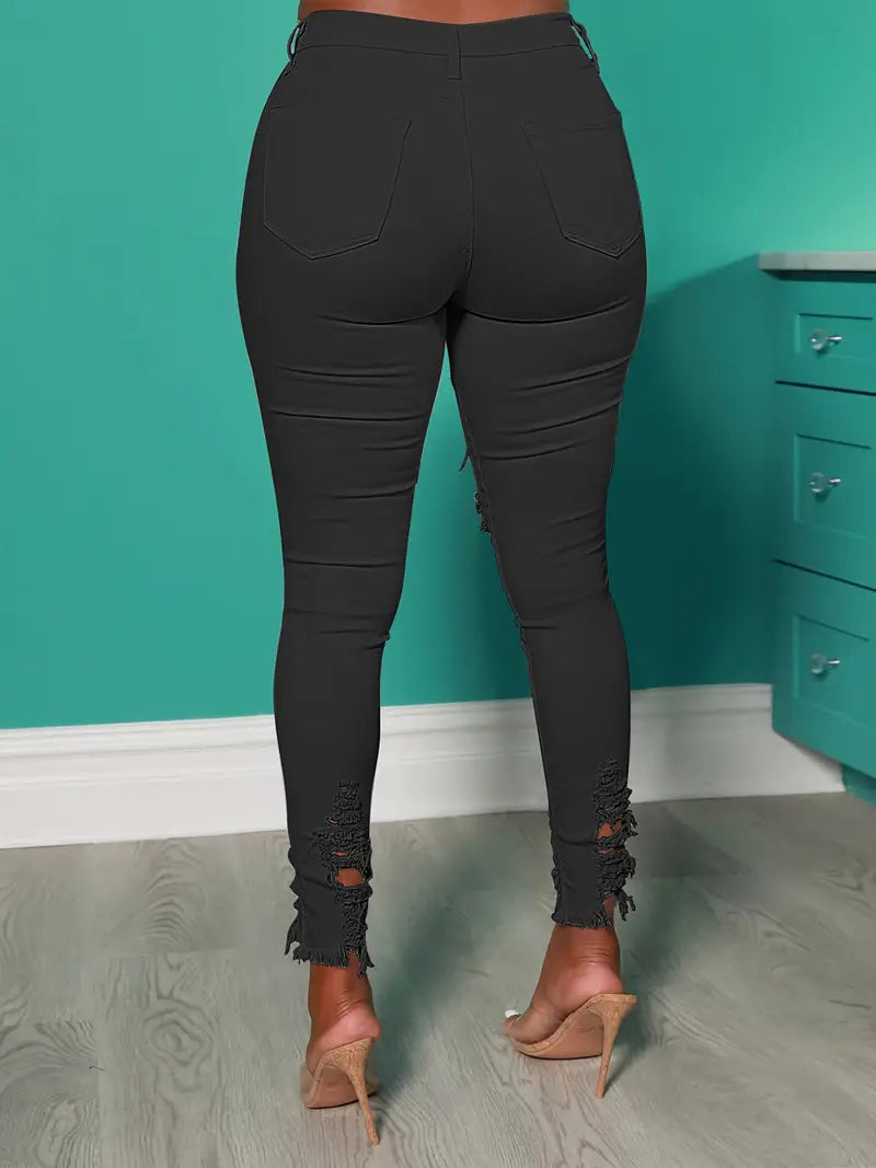 Stylish Women's Ripped High Waist Skinny Jeans