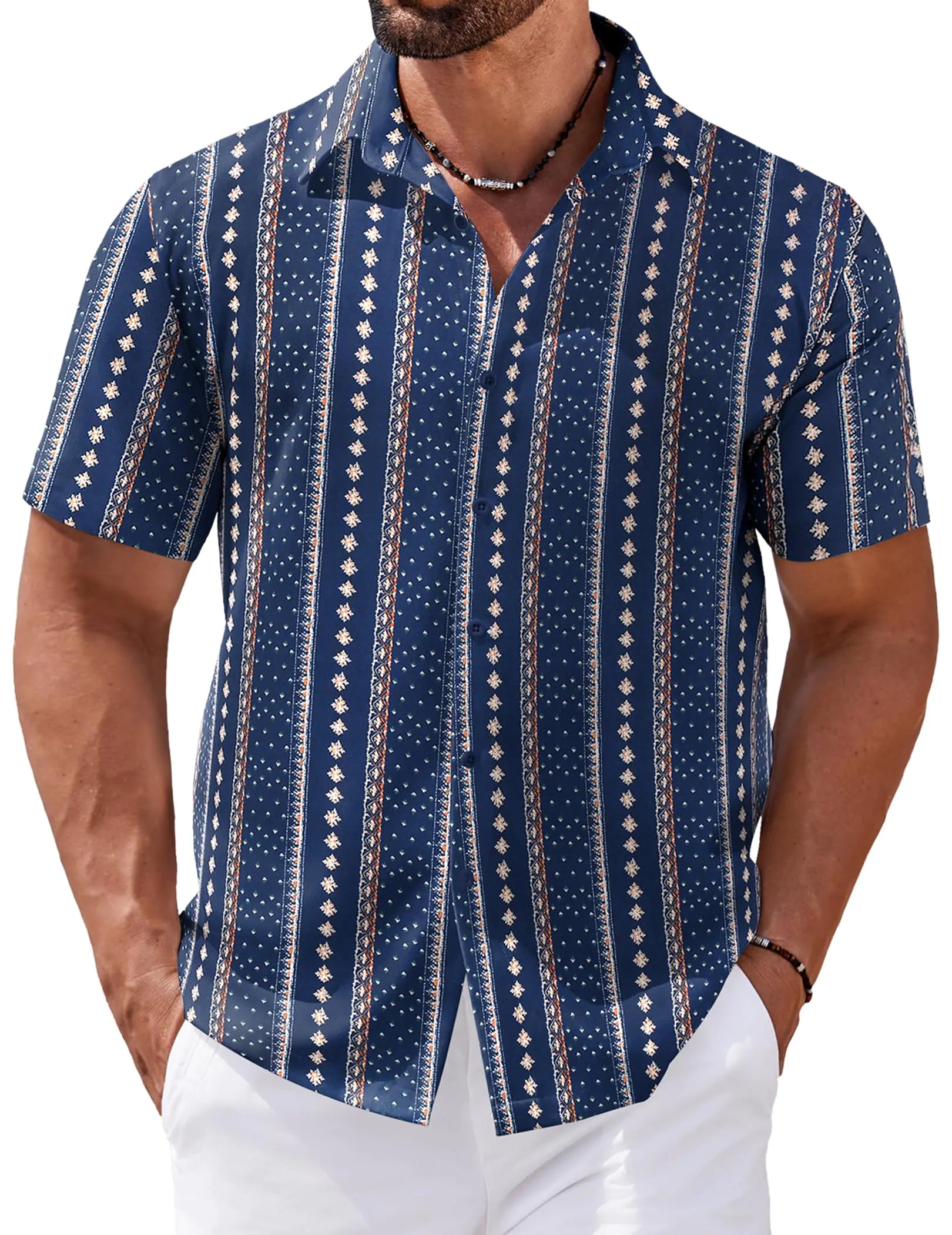 COOFANDY Mens Hawaiian Shirt Tropical Short Sleeve Shirts Casaul Button Down Summer Floral Holiday Beach Resort Shirt Navy Blue