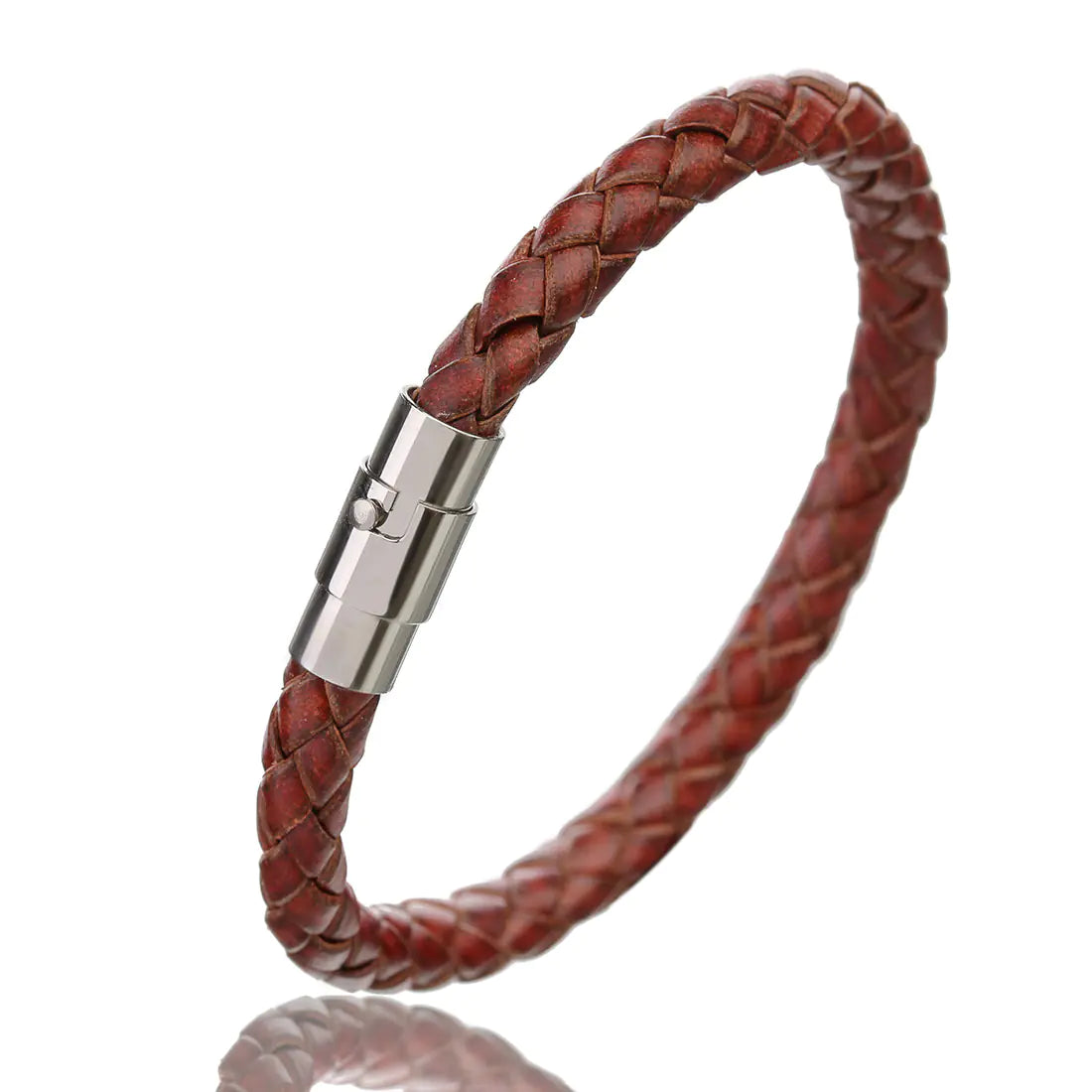 Men's Leather Braided Bracelet with Stainless Steel Clasp