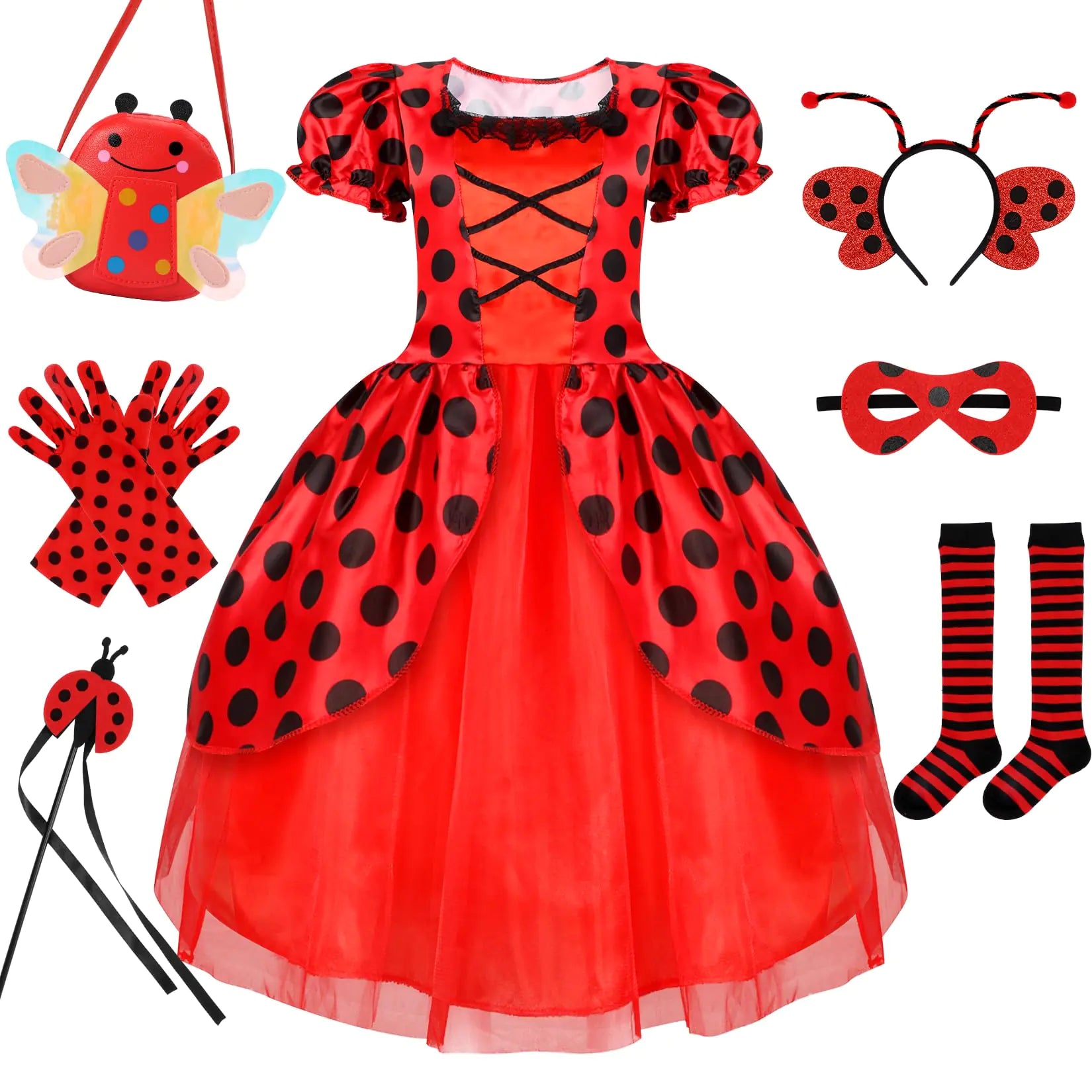 Ladybug Costume Lady Bug Costumes for Girls Halloween Costumes for Kids Toddler Costume Ladybug Dress Ladybird Dress Up for Birthday Christmas 9-10 Years