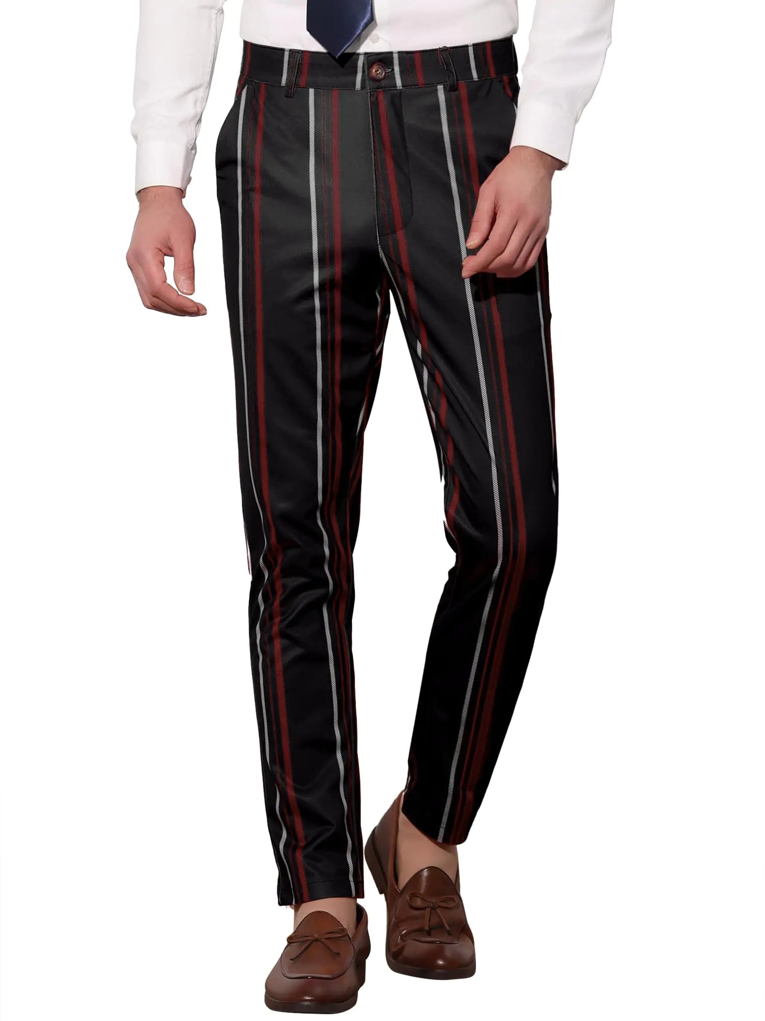 Lars Amadeus Mens Casual Black Striped Dress Pants Slim Fit Flat Front Contrast Color Skinny Trousers 38 Dark Black