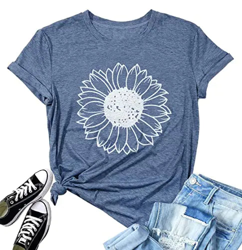 Womens Summer Tops Sunflower T Shirts for Women Cute Graphic Loose Tees Crew Neck Short Sleeve Casual Tops