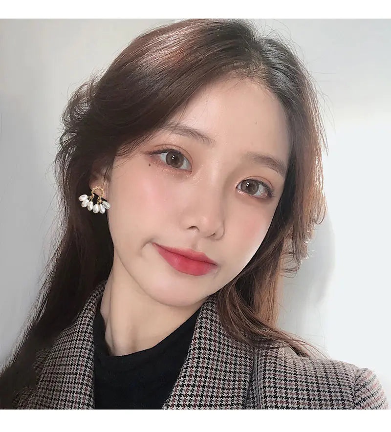 Korean Style Silver Needle Pearl Tassel Earrings