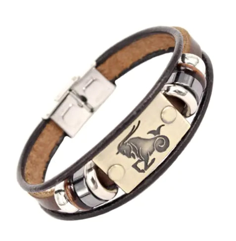 Zodiac Leather Bracelet with Stainless Steel Clasp