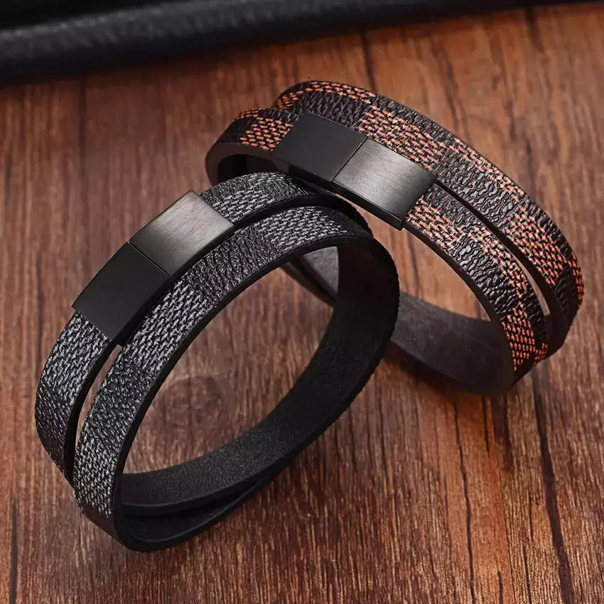 Men's Stainless Steel Leather Bracelet with Magnetic Clasp