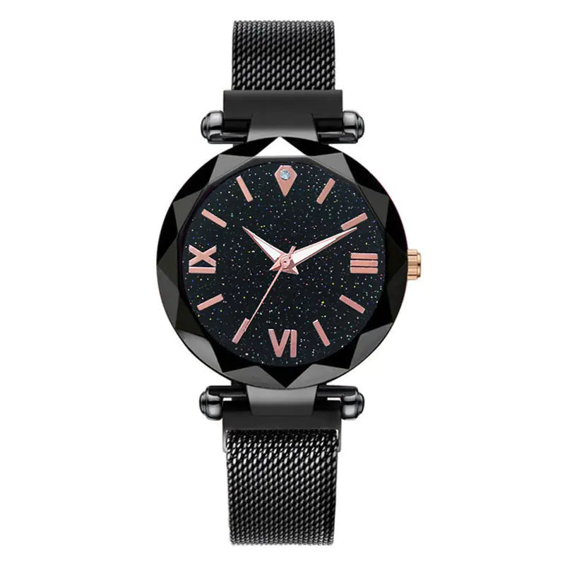 Quartz Watch with Roman Numerals and Magnetic Milanese Strap