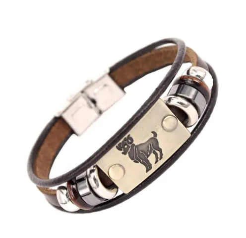 Zodiac Leather Bracelet with Stainless Steel Clasp