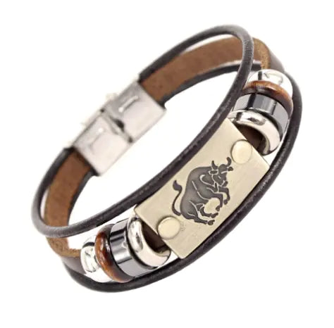 Zodiac Leather Bracelet with Stainless Steel Clasp