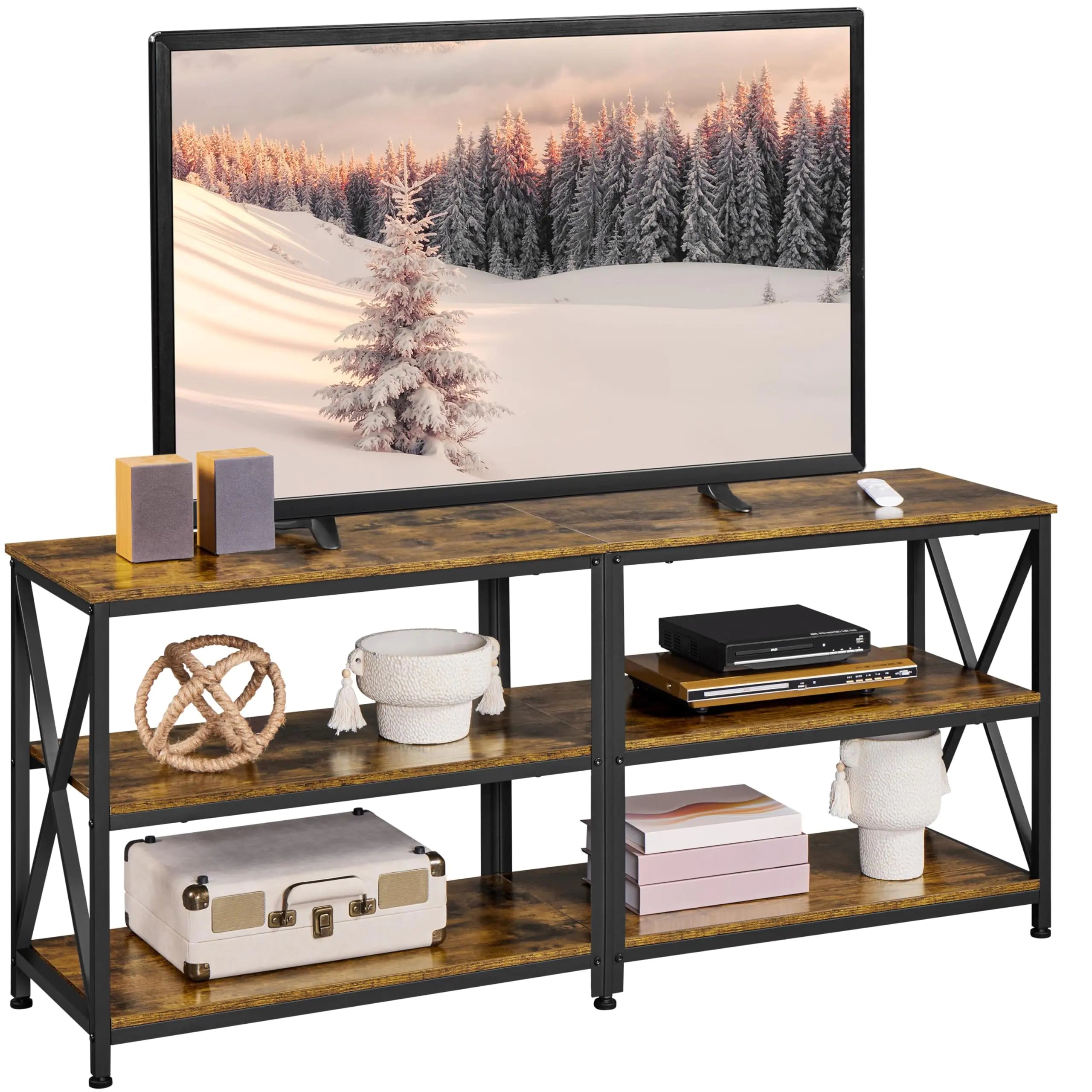Yaheetech TV Stand for 65 Inch TV Farmhouse Entertainment Center for Living Room 55 Inch TV Media Console Table Bedroom Shelves Rustic Brown