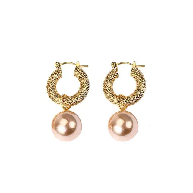 Stylish Retro French Metal Pearl Earrings for Women