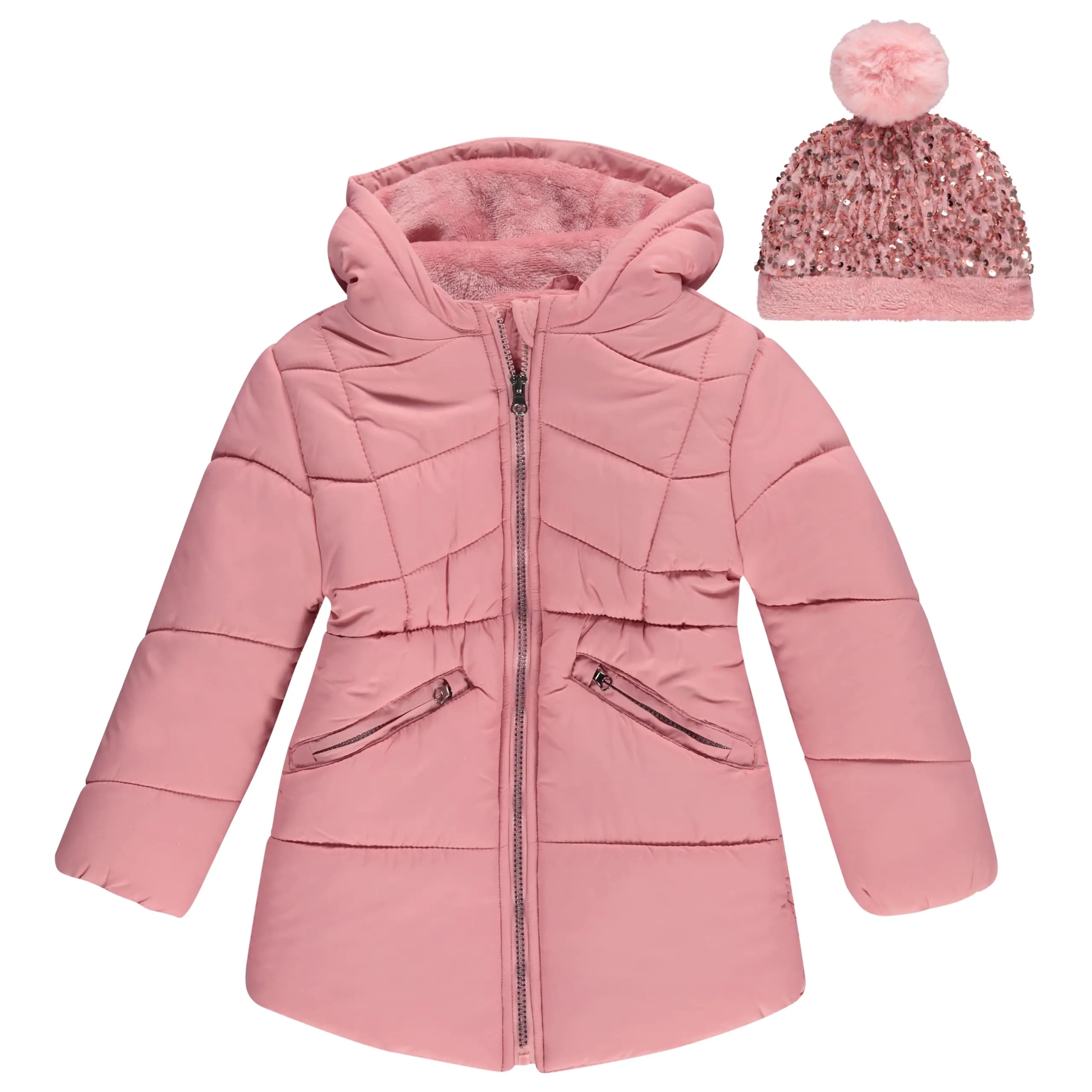 BTween Girls Puffer Jacket Warm and Lightweight Winter Coat Water-Resistant Hooded Outerwear for Kids Rose Sizes 10/12