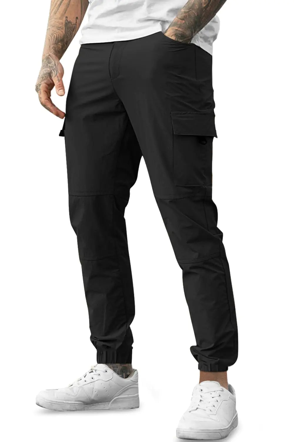 GINGTTO Mens Slim Fit Joggers Tapered Lightweight Quick Dry Skinny Hiking Pants Stretch Zipper Black-34