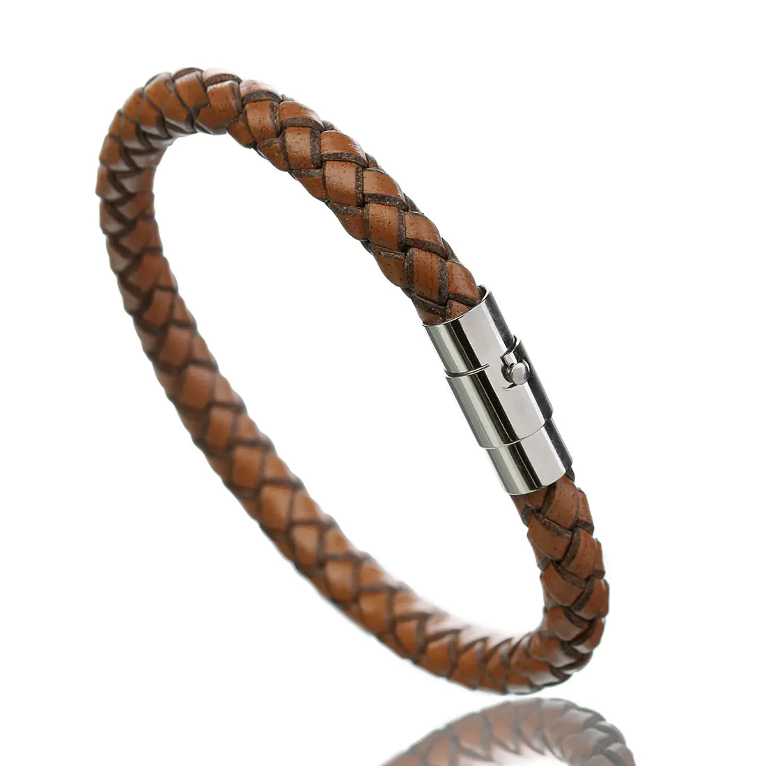 Men's Leather Braided Bracelet with Stainless Steel Clasp