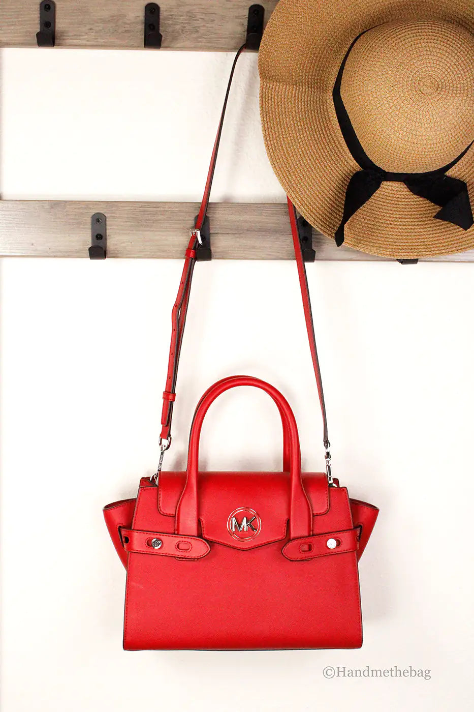 Michael Kors Carmen Medium Bright Red Vegan Leather Satchel