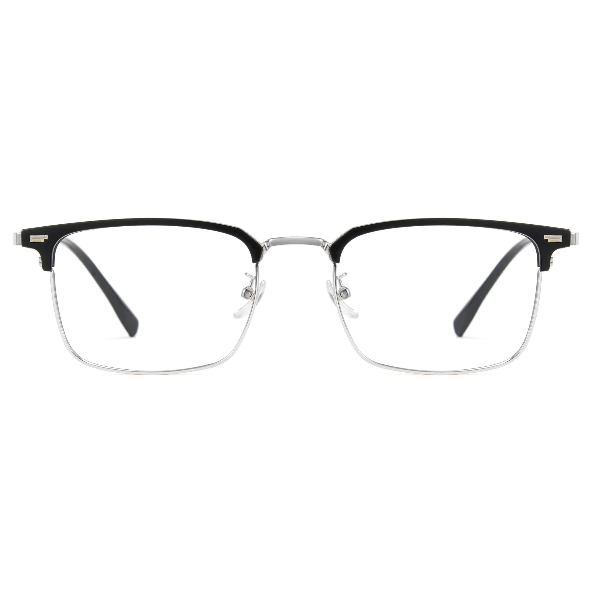 Cyxus Men Blue Light Blocking Glasses Half Rimless Computer Gaming Glasses Square Fashion Glasses for Men Black Silver 8217