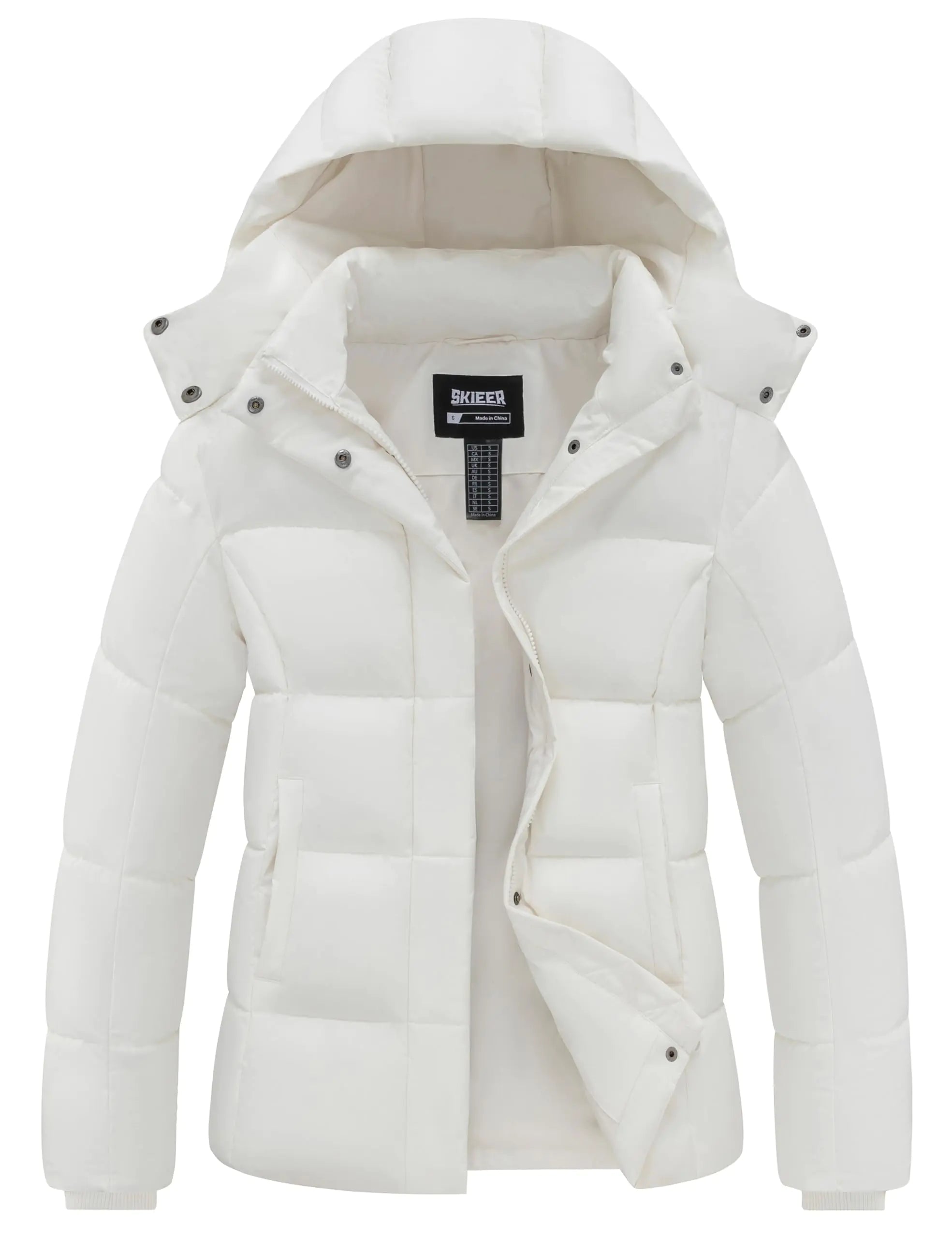 Skieer Womens Winter Jacket Warm Hooded Puffer Coat Windproof Snow Outerwear Coat(WhiteMedium)