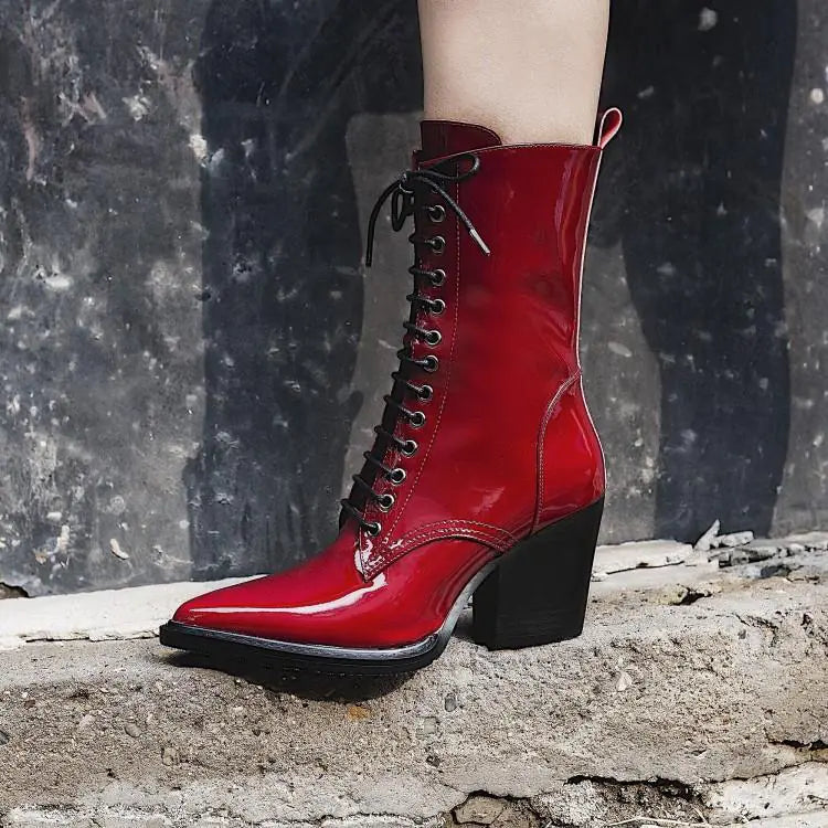 Women's Martin Boots - Pointed Toe High-Heel Leather Ankle Boots