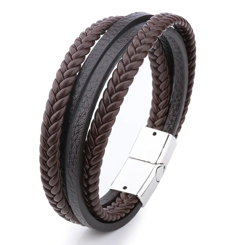 Men's Hand Braided Leather Bracelet with Magnetic Clasp