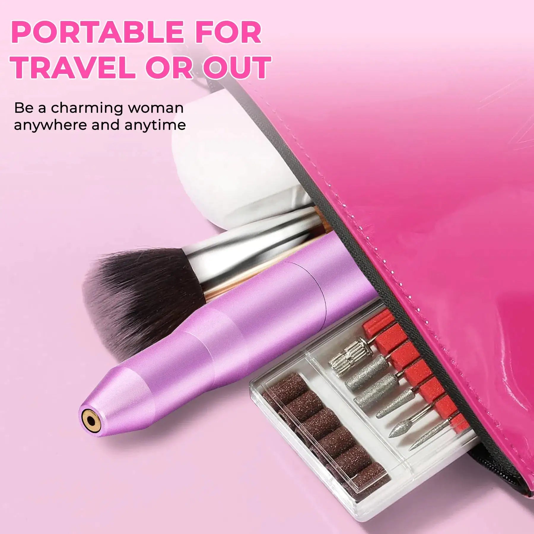 Portable Electric Nail Drill, Professional Nail File Kit For Acrylic, Gel Nails, Manicure Pedicure With Nail Drill Bits Sanding Bands Rose Gold