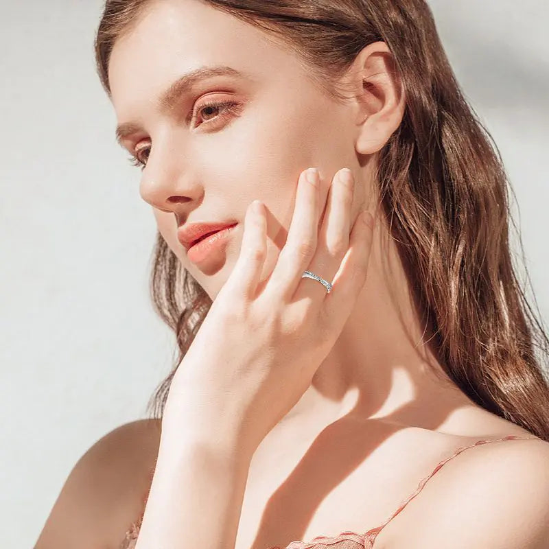 Korean Style Moissanite Cross Ring in S925 Silver