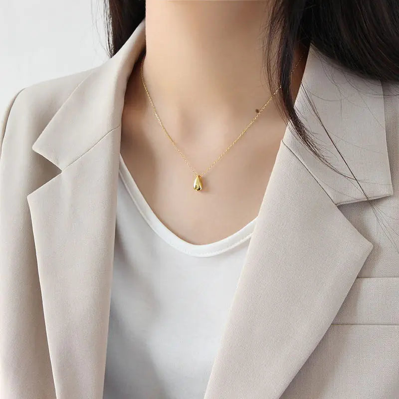 Korean S925 Silver Necklace with Minimalist Drop Pendant