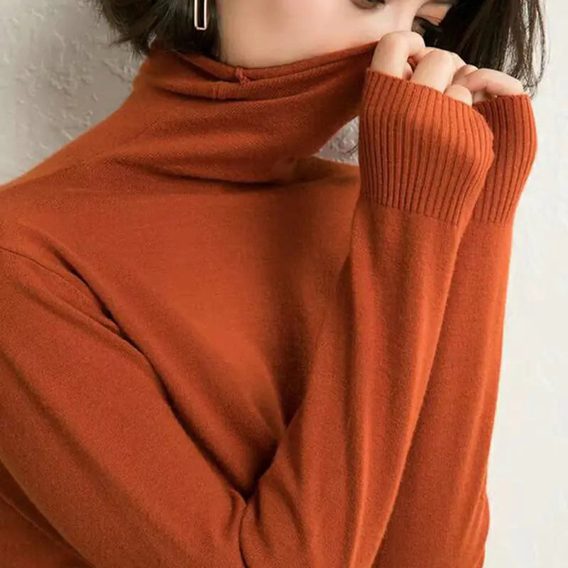 Thick Turtleneck Sweater for Women - Slim Fit Knit Top