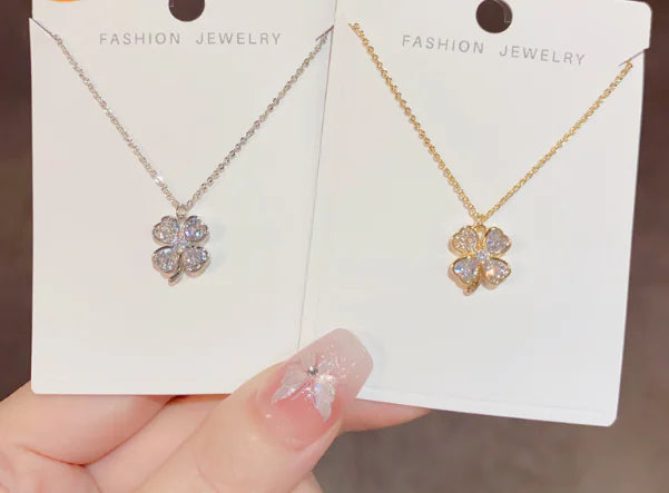S925 Silver Clover Necklace with Zircon and Shell Pendant