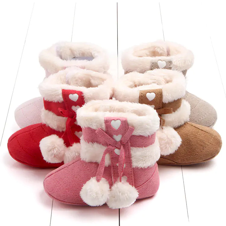 Baby Walking Shoes with Bow Plush Design