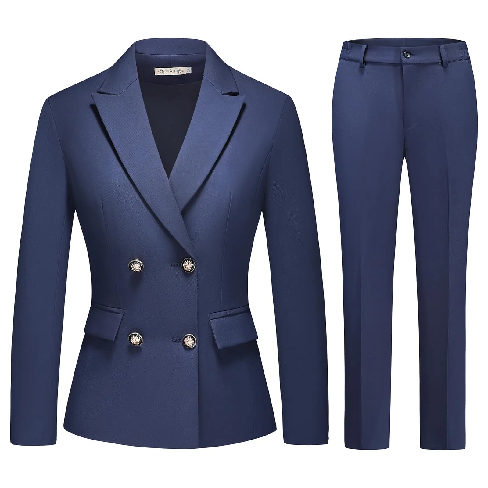 MODFUL Womens 2 Piece Business Suit Double Breasted Blazer and Pants Work Suit Set (NavySmall)