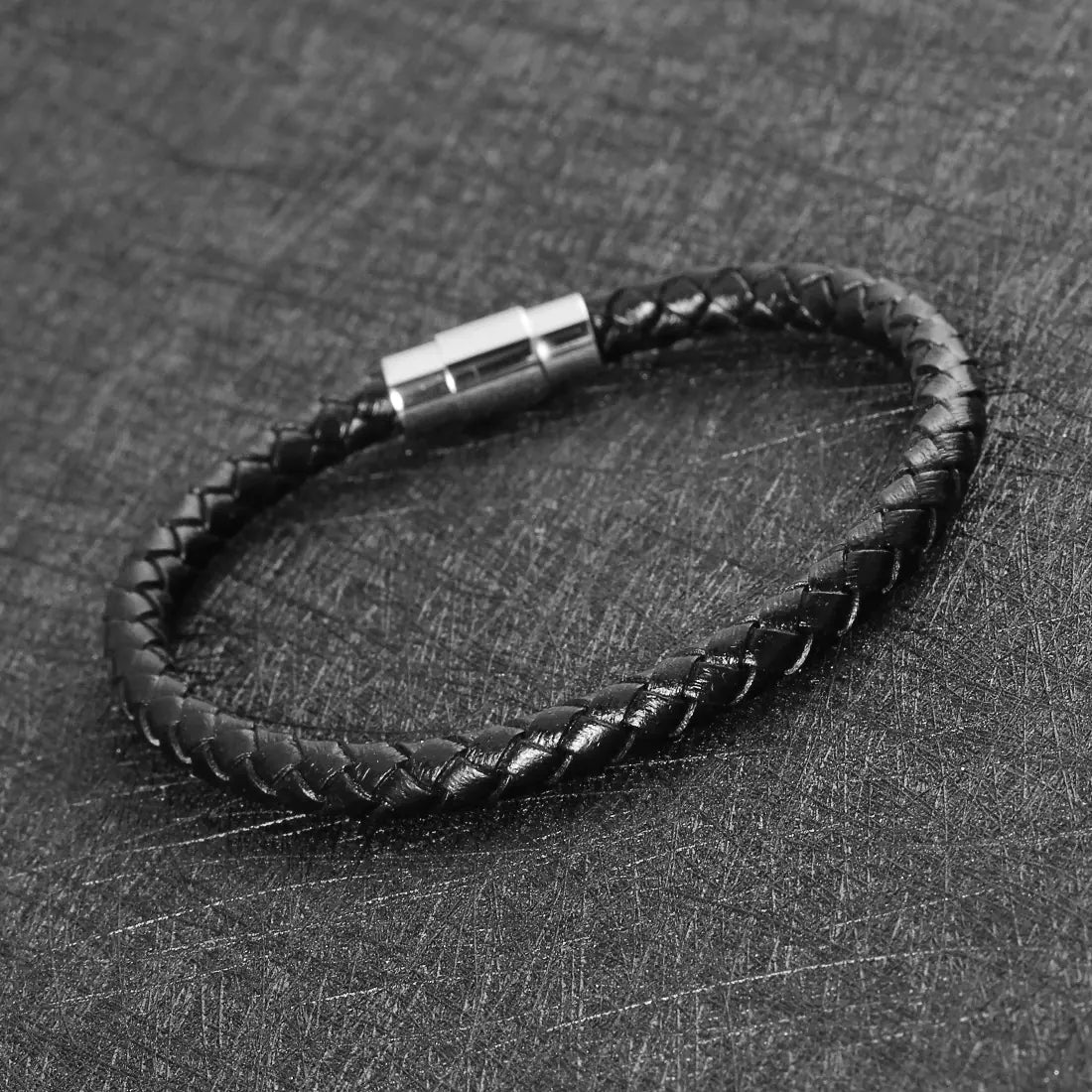 Men's Leather Braided Bracelet with Stainless Steel Clasp