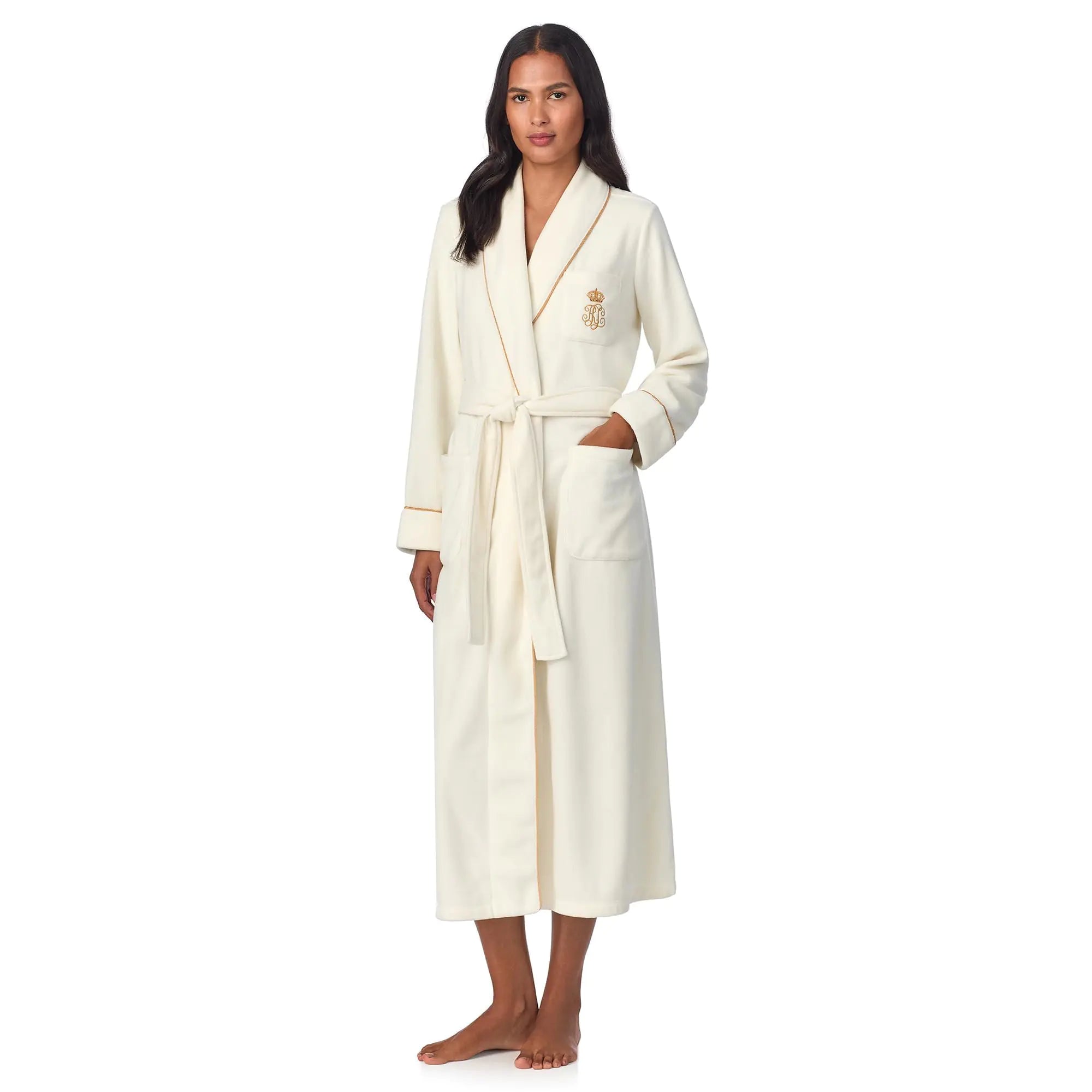 Lauren Ralph Lauren Womens Dalton Fleece Robe Cream Small