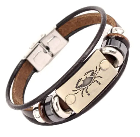Zodiac Leather Bracelet with Stainless Steel Clasp