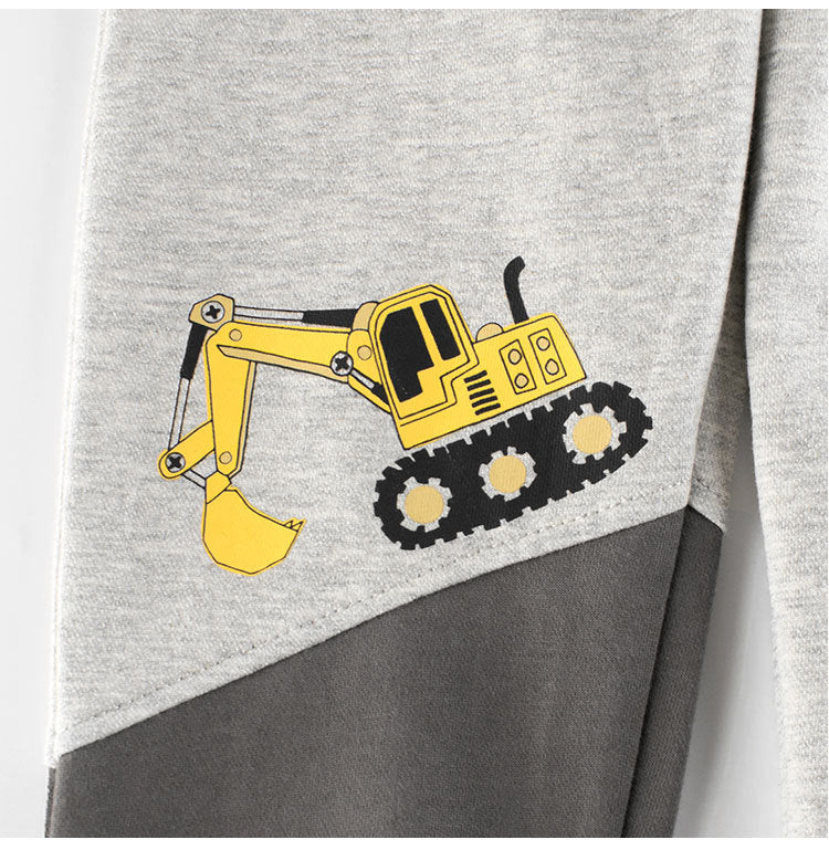 Children Boys Excavator Descending Cartoon Sports Trousers With Pockets
