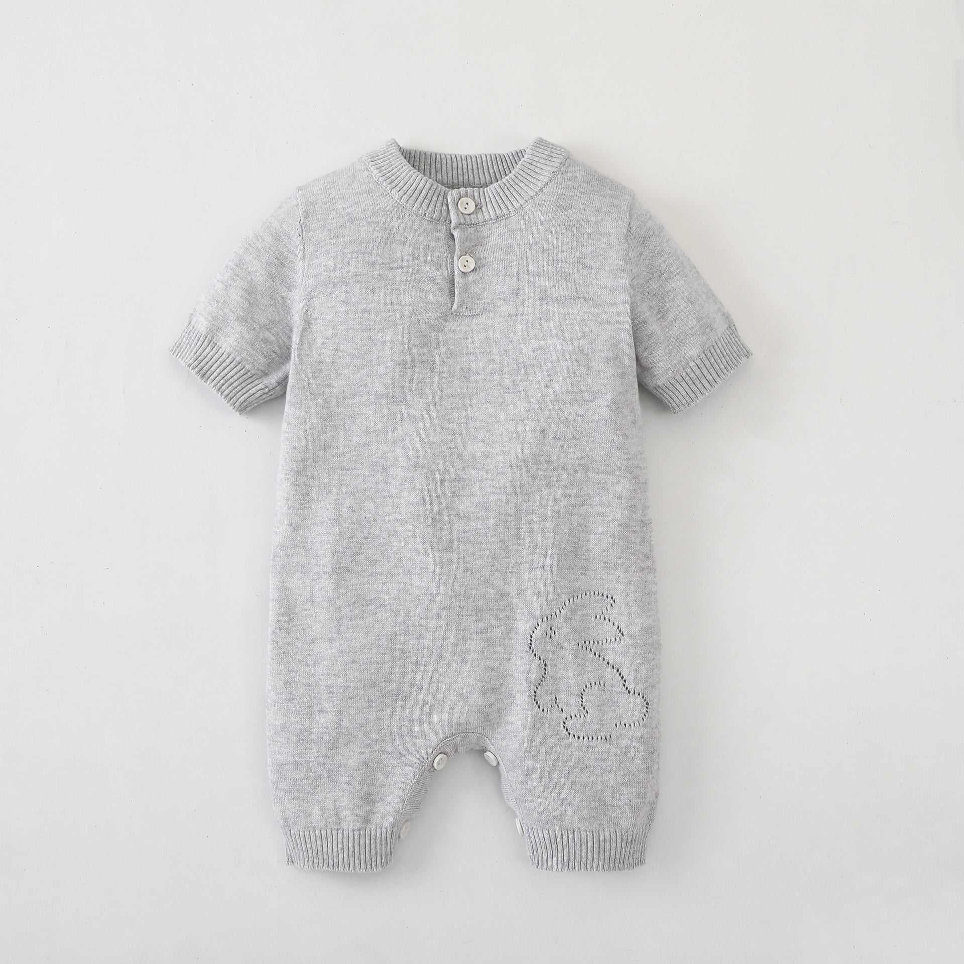 Baby Unisex 100% Cotton Knitting Romper With Hollow-Out Rabbit Design In Summer Outfit
