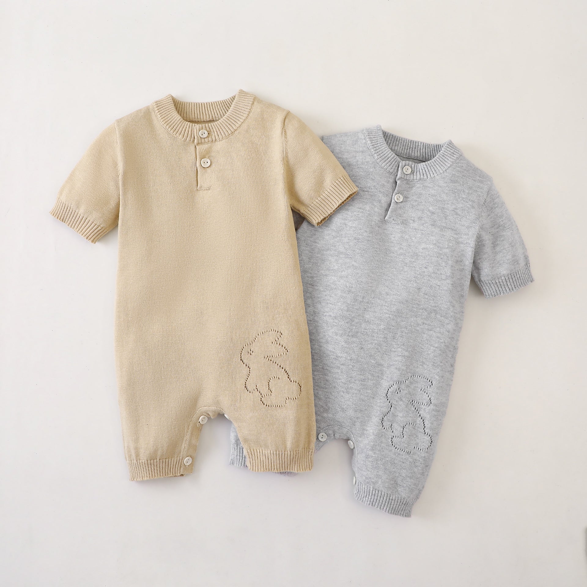 Baby Unisex 100% Cotton Knitting Romper With Hollow-Out Rabbit Design In Summer Outfit