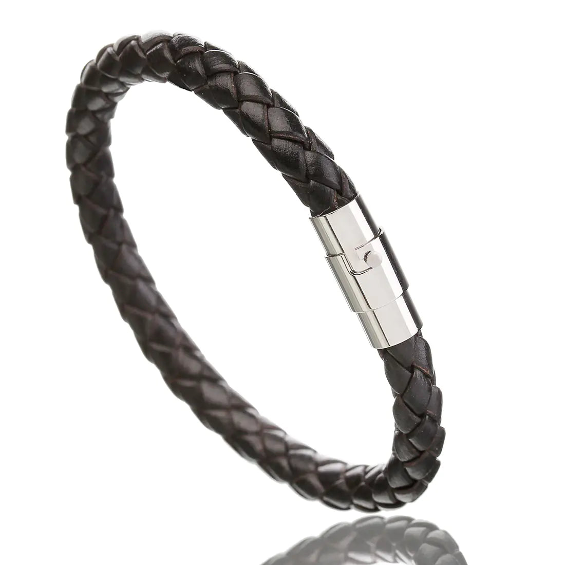 Men's Leather Braided Bracelet with Stainless Steel Clasp
