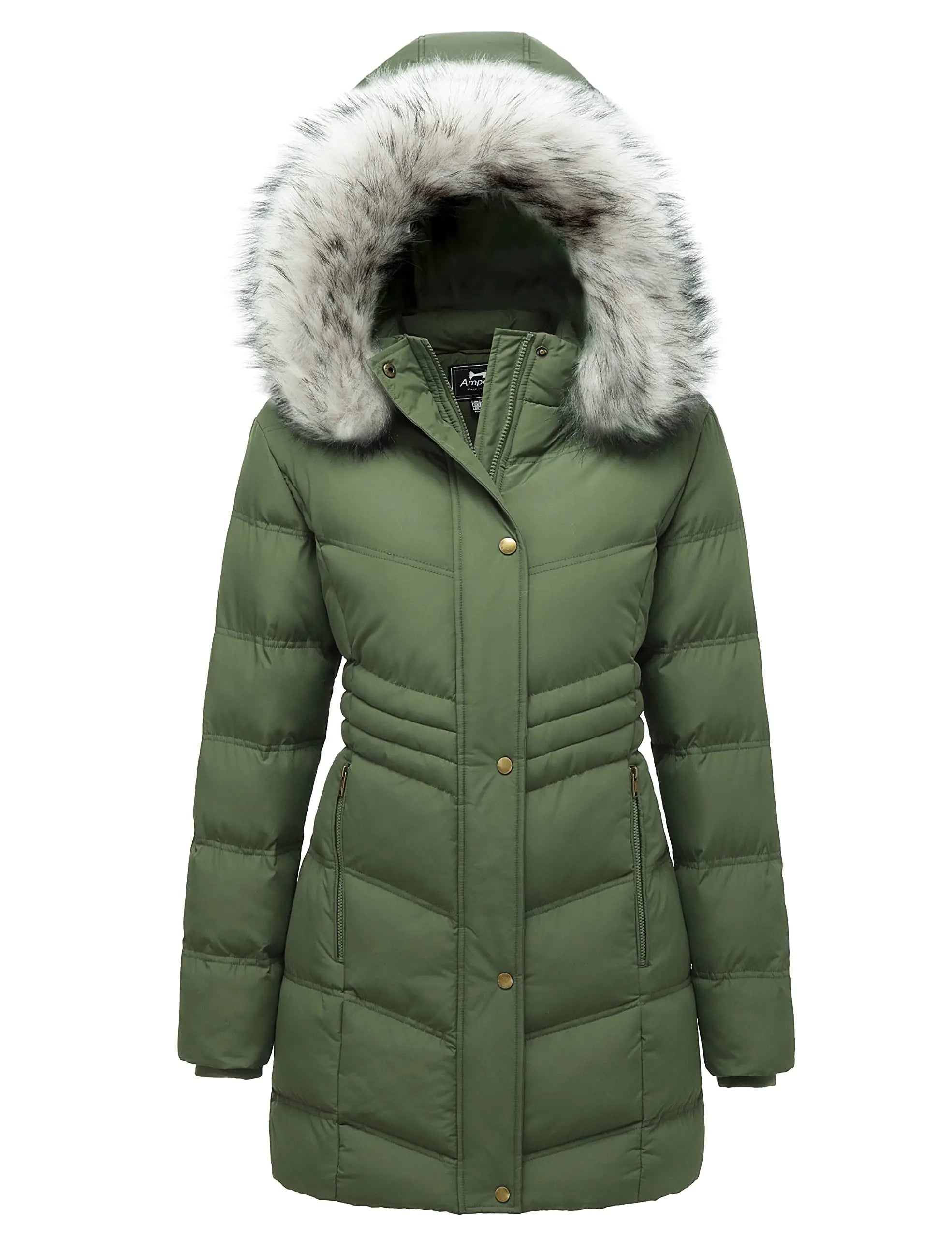 Ampake Womens Winter Parka Coat Quilted Puffer Jacket with Faux Fur Hood (GreenXL)