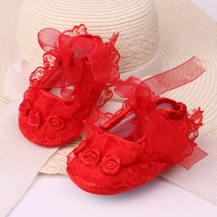 Baby Walking Shoes, Soft Sole Non-Slip Lace Princess Shoes