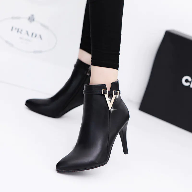 2018 Women's Pointed Toe High Heel Ankle Boots
