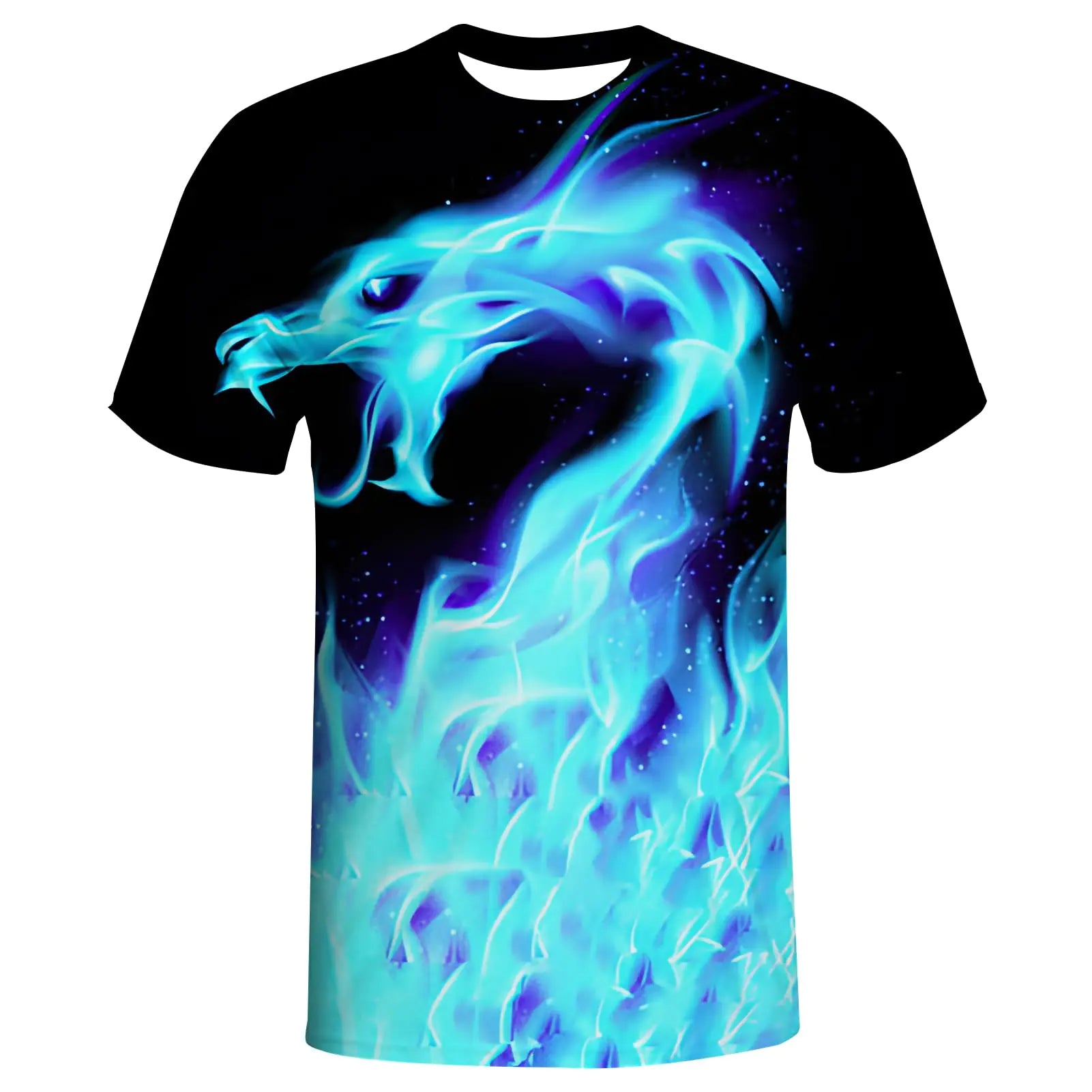 QiErDesign Blue Dragon T-Shirts for Men Women Boys 3D Printed T-Shirts Short Sleeve Graphic Tees Shirt L