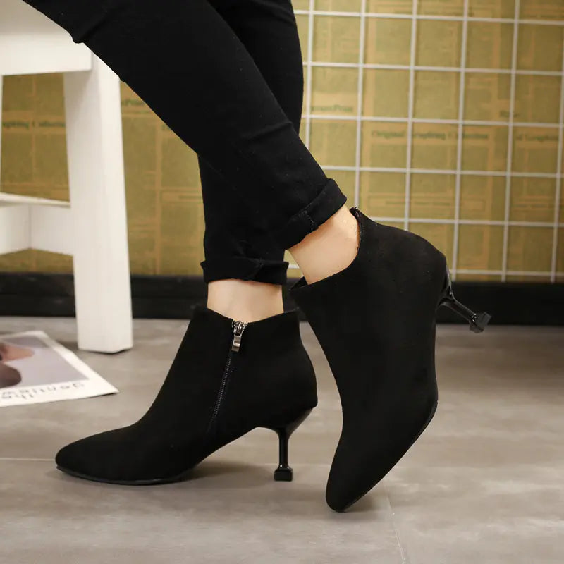 Pointed Toe Suede Ankle Boots - Martin Boots