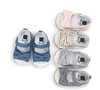 Cotton Bow Baby Sandals - Toddler Walking Shoes