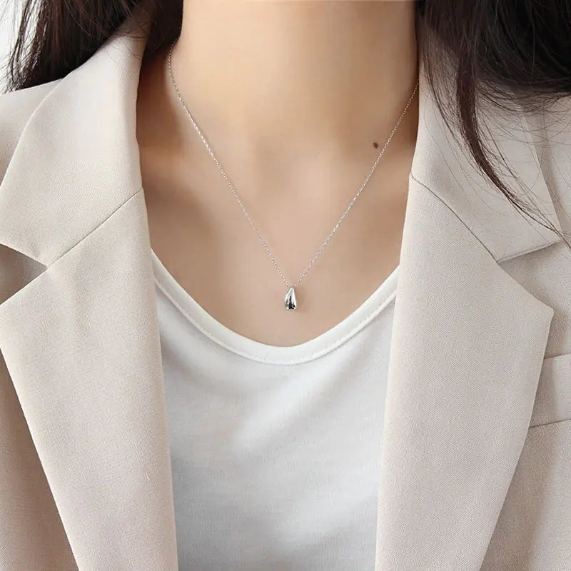 Korean S925 Silver Necklace with Minimalist Drop Pendant